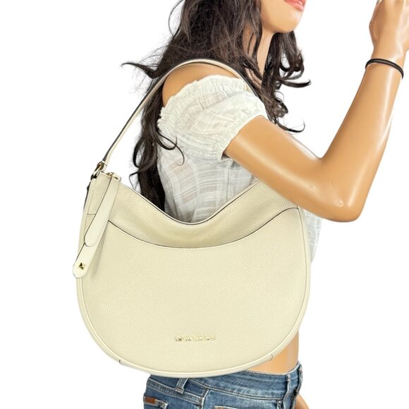 Michael Kors Dover Large Half Moon Shoulder Hobo Leather Bag Light Cream - Picture 1 of 15